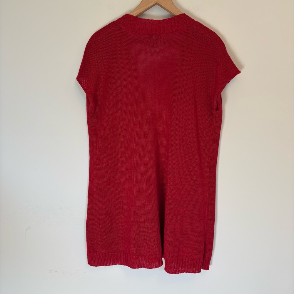 Eileen Fisher Red 100% Hemp Deep-V-Neck Over-Sized Cap Sleeve Sweater Size L - Picture 8 of 8